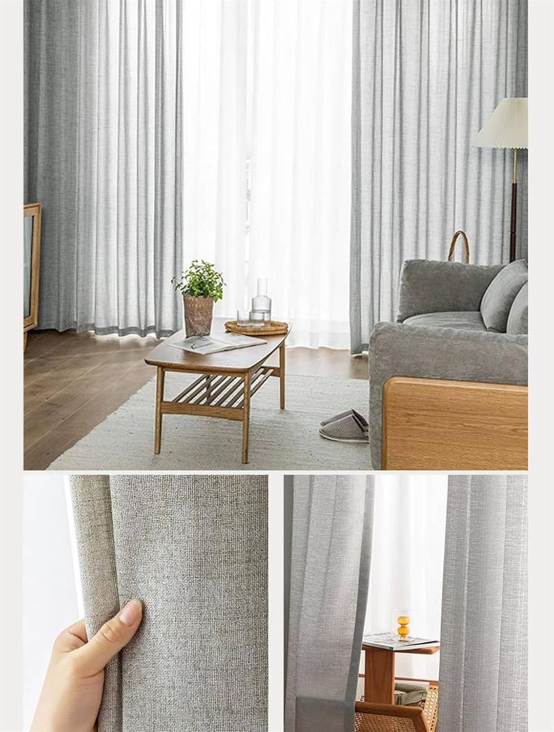 Semi Transparent Curtains for Living Room 2 Panels Set 63 inch Long, Linen Voile Sheer Window Curtain Eyelets Solid Color Texture Window Treatment for Bedroom Light Grey, 54 x 63 Inch
