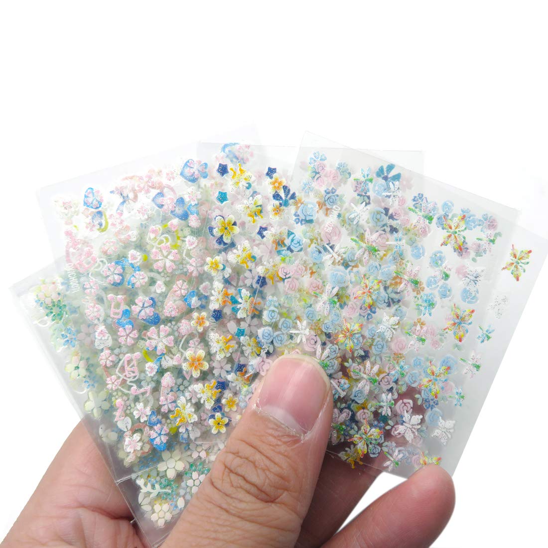 60 Blätter 3D Nagelaufkleber + 10 Rollen Nailart Striping Tape + Pinzette – Bunte Blumen-Designs Für Kreative Nailart