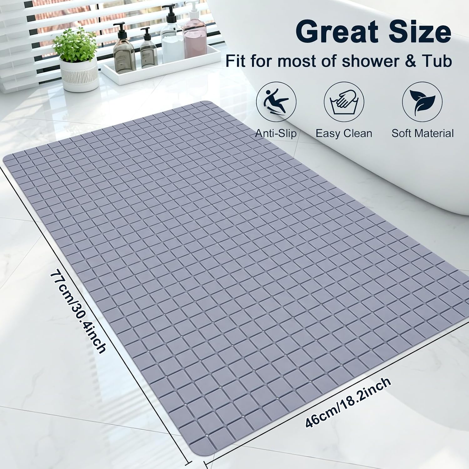 Non Slip Shower Mat with Suction Cups: 18x30 Inch Shower Anti Slip mat