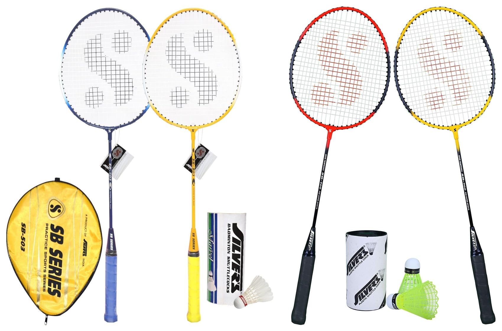 Silver's SB 503 Badminton Racquet Combo, Steel, Multicolour & Silver's SB-100 Combo-5 (2 Badminton Rackets + 2 Pcs Plastic Shuttle) Red-Yellow-image-24
