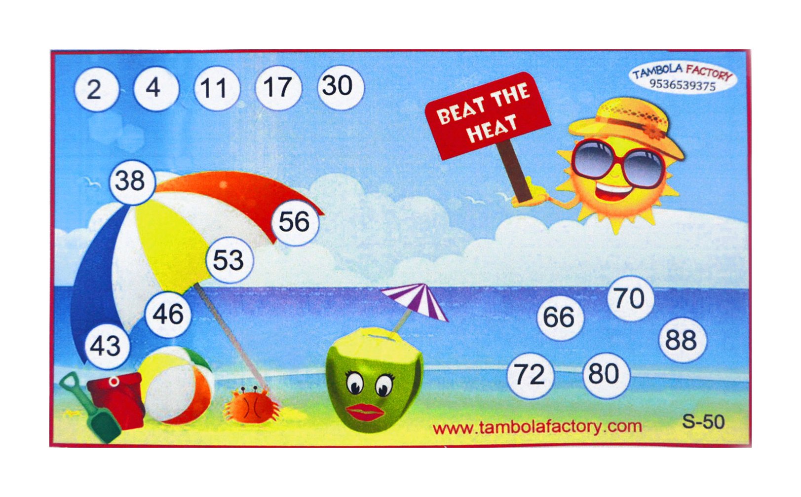 Summer Sun Party Housie Ticket Game (15.8 cm x 0.5 cm x 9.3 cm, Pack of 15)