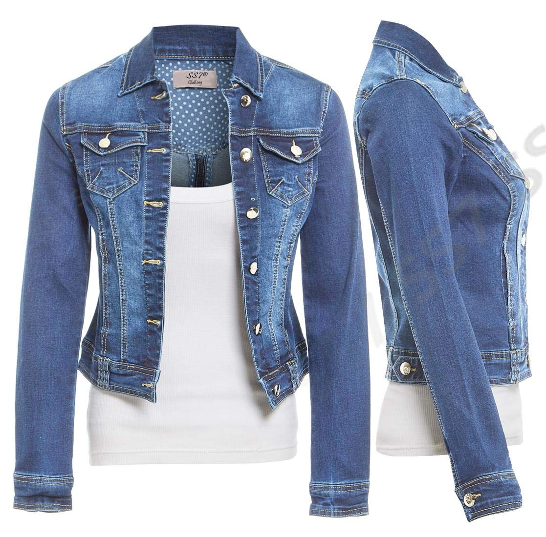 SS7 Frauen Größe 42-48 Stretch Jeansjacke Damen Jean Jacken mittleres Blau
