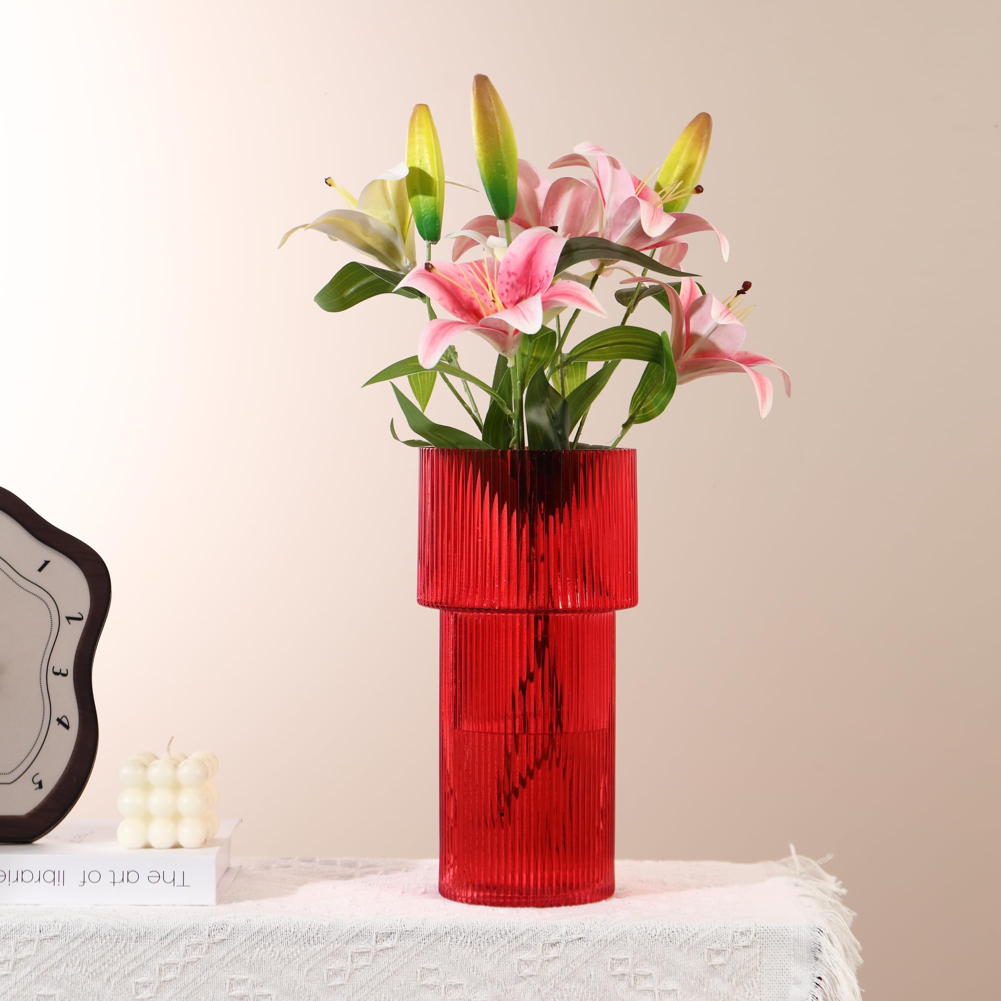 Amazon.co.jp: YANWE1 赤いガラス花瓶 高さ12インチ 花束用花瓶 大きな