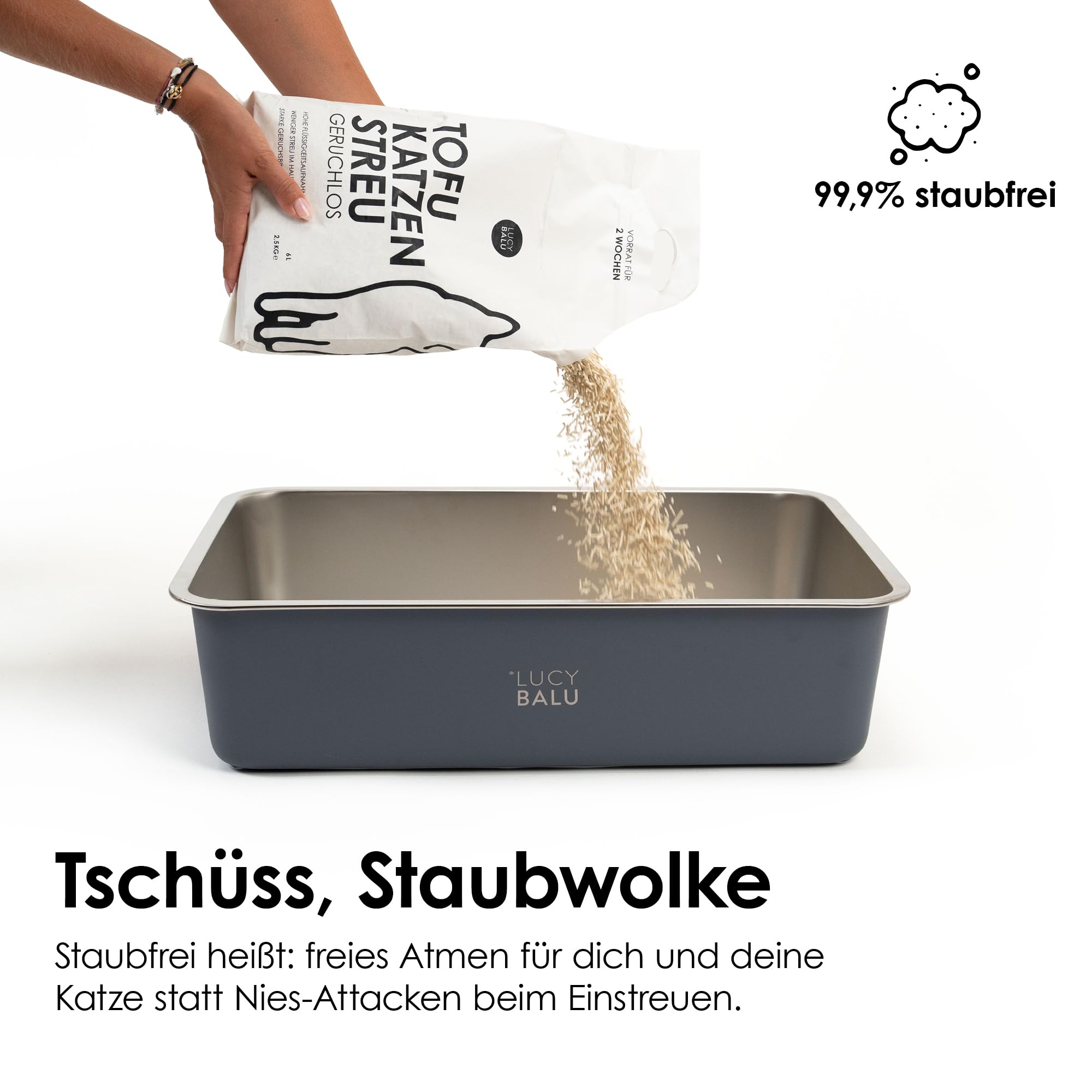 LucyBalu® TOFU Katzenstreu klumpend, staubarm, spülbar – Lavendel | Pflanzliche Streu, biologisch abbaubar, kein Streu im Haus, toilettenspülbar