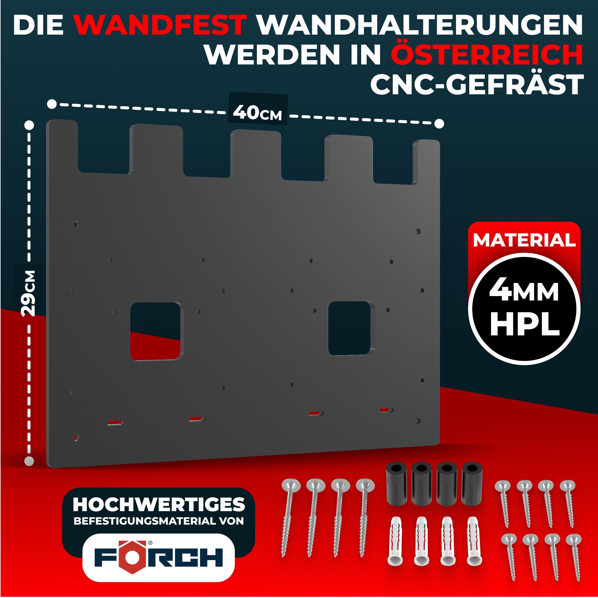 Wandfest® Wandhalterung für Bosch Akkus und Ladegeräte - Das Original | inkl. Befestigungsmaterial [Made IN Austria] Bosch Akku Halterung für 1-4 Akkus | Jetzt mehr Ordnung in Werkstatt und Garage