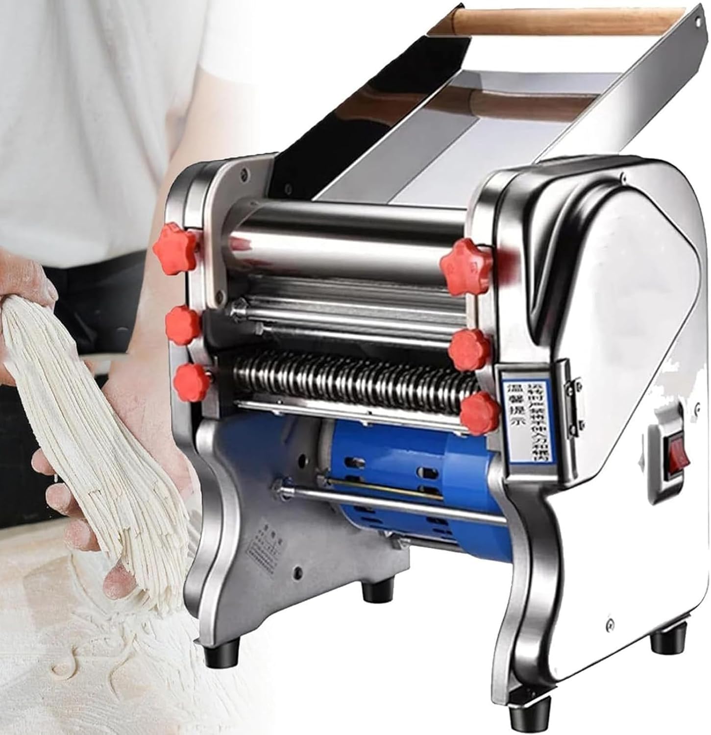 Macchina per Pasta Professionale 550W, Elettrica Commerciale 2-in-1 con Doppia Lama per Fettuccine e Pelle per Ravioli, Impastatrice Automatica per Pasta Fresca