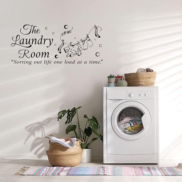 SUPERDANT Laundry Wall Decals The Laundry Room Quotes Wall Stickers Bubble Wall Decor Stickers DIY Saying Wall Art Decal Sticker Home Decoration for laundry room Bathroom Black(27x59cm)