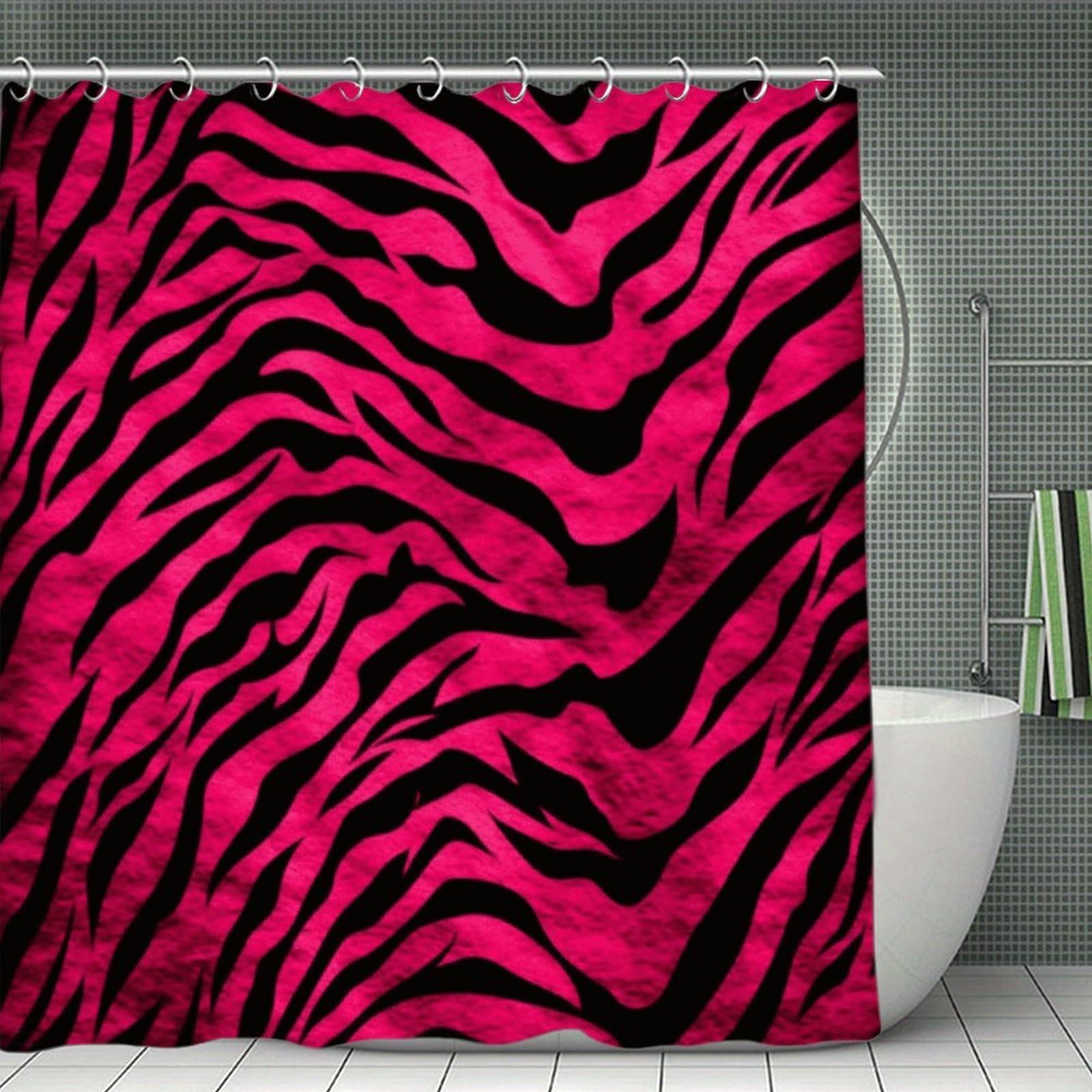 VstaDank Zebra Tiger Leopard Pink Shower Curtain Light-Weight Blackout Bathroom Curtain Washable Shower Liner 71x71 Inch Bath Curtain with Metal Holes Bathtub Bath Room