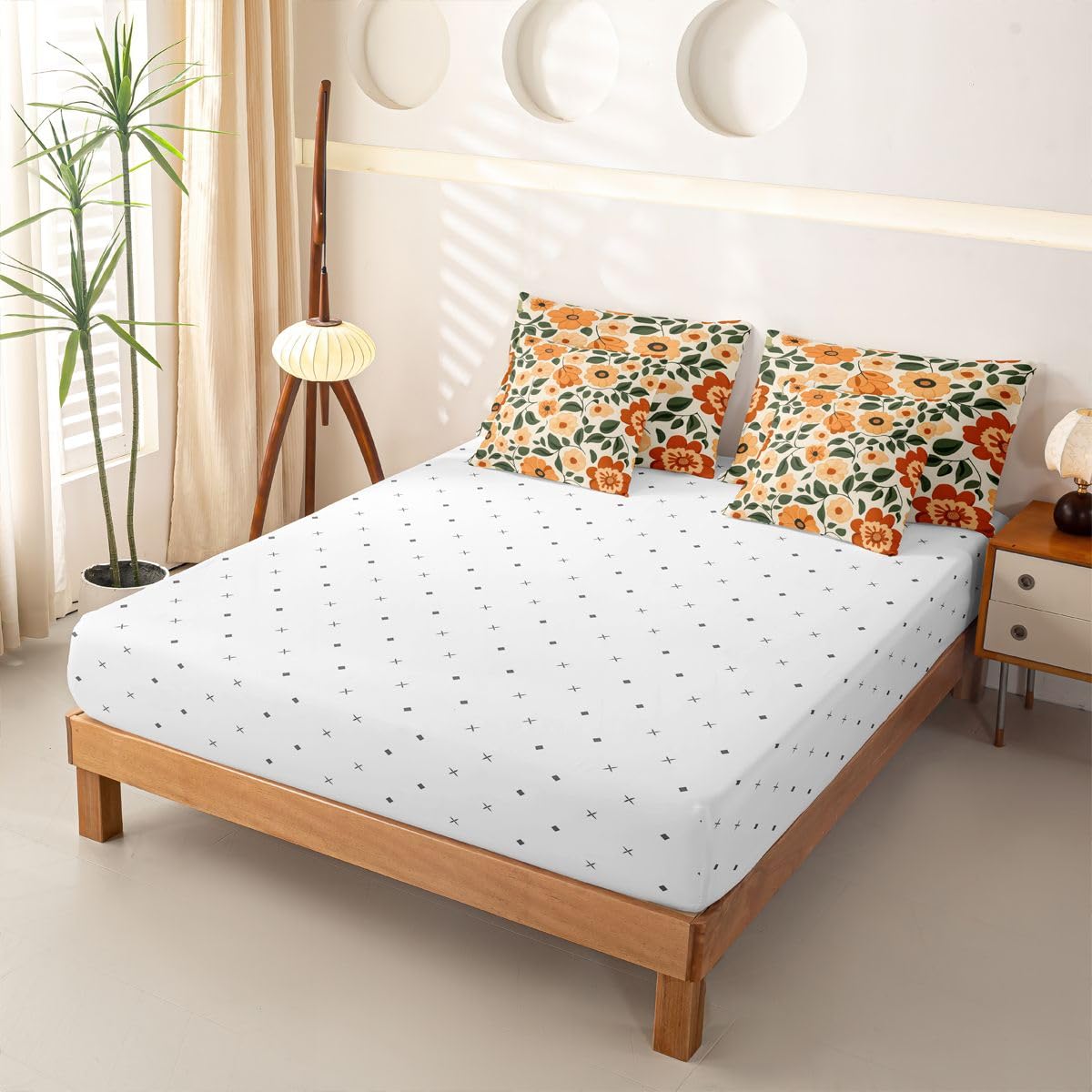 Loussiesd Juego completo de ropa de cama de 7 piezas, diseño floral, tamaño King, color verde, rojo y amarillo, incluye funda de edredón, sábanas, fundas de almohada, fundas de cojín