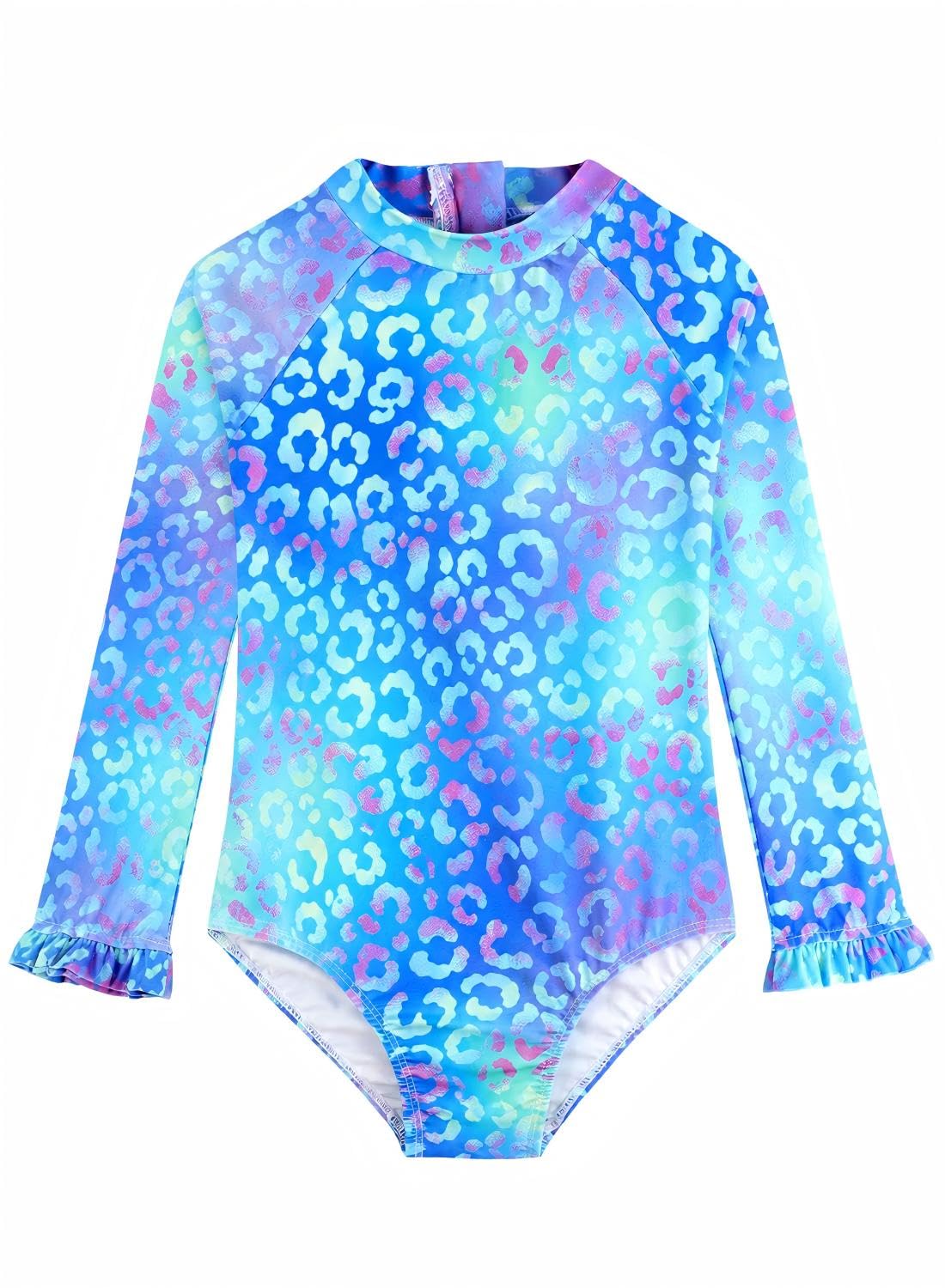 Alakuoti Long Sleeve One Piece Ruffle Swimsuit for Toddler Girls Baby Girl Rashguard Shirt with UPF 50+ Sun Protection