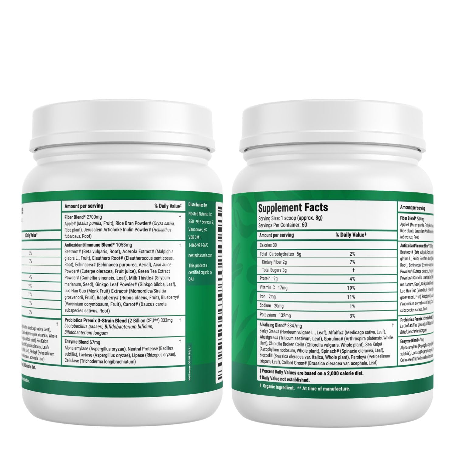 Nested Naturals Super Greens Daily Superfood Powder - Certified USDA Organic Green Powder w/Whole Foods, Spirulina Powder, Wheat & Barley Grass - Probiotics, Fiber & Enzymes - Original, 60 Servings — Amazon image 8