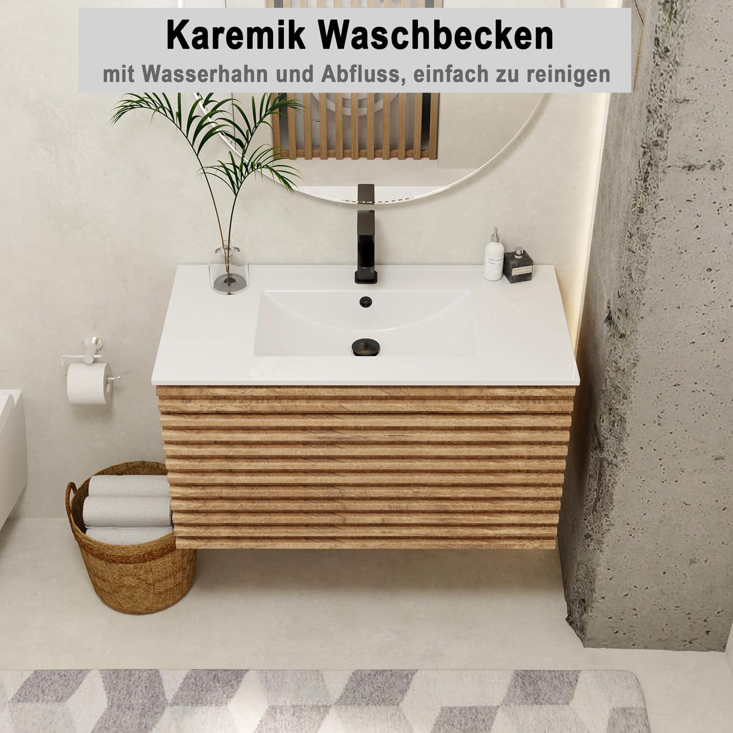 UEV Umywalka z szafką pod umywalkę, 90 cm, wisząca, szuflady z systemem Soft-Close, miejsce do prania, umywalka ścienna, meble łazienkowe, meble łazienkowe, zestaw mebli łazienkowych dla gości, kolor