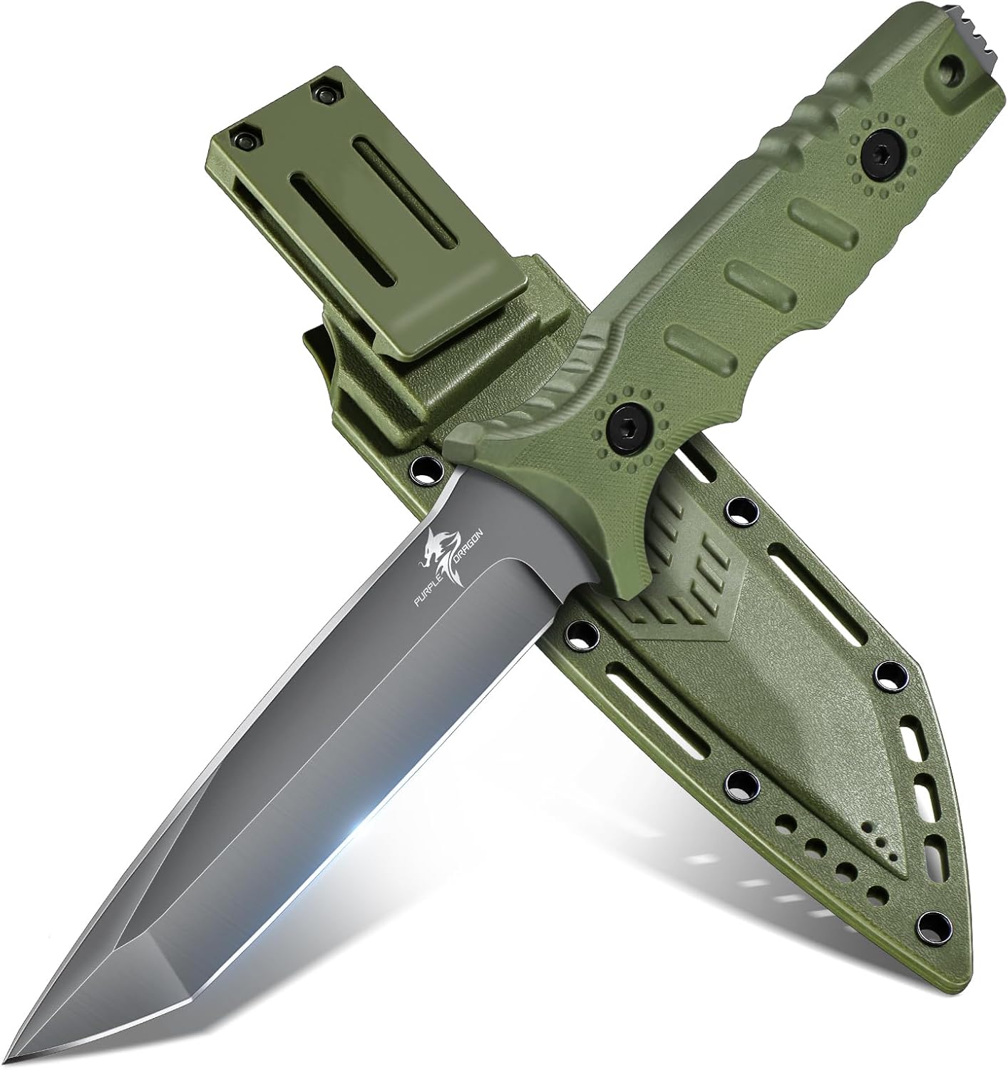 Purple Dragon Fixed Blade Knife with Sheath, Full Tang Survival Knife, Green Camping Knives, Bushcraft Knives for Outdoor Camping, Hiking, Gift for Men
