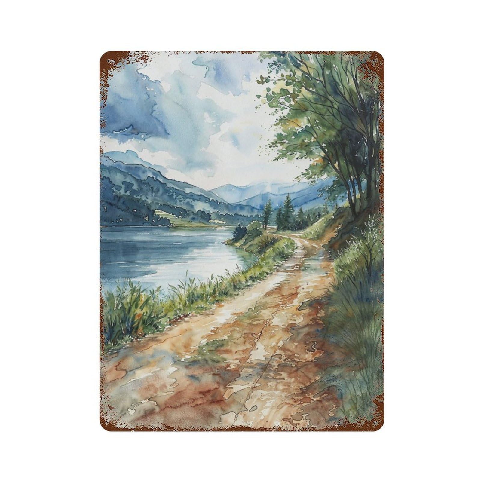 Lakeside Path 15.7"x11.8" Vintage Rust Metal Sign, Shabby Chic Decor for Garage, Bar And Workshop Decor