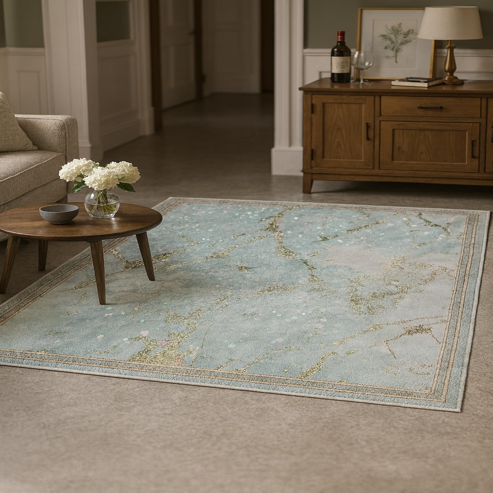Tapis de cuisine antidérapant 90x150cm et grand tapis de couloir bleu
