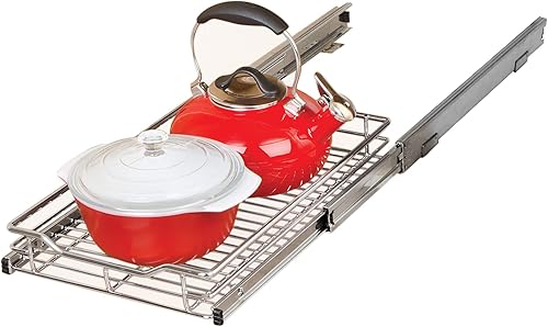 Smart Design Organizador de gabinete extraíble de 1 nivel pequeño cajón deslizante extensible enrollado metal de acero capacidad para 100 libras