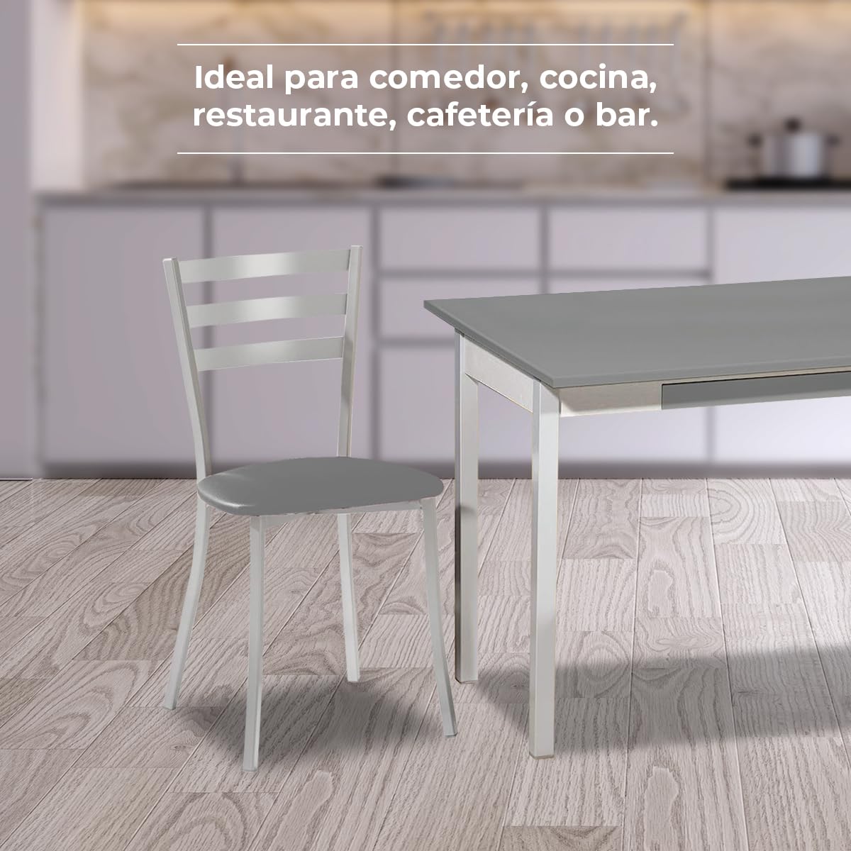 ASTIMESA Dos Sillas de Cocina con Motivos geométricos y Asiento Grafito Estructura de Aluminio Grafito
