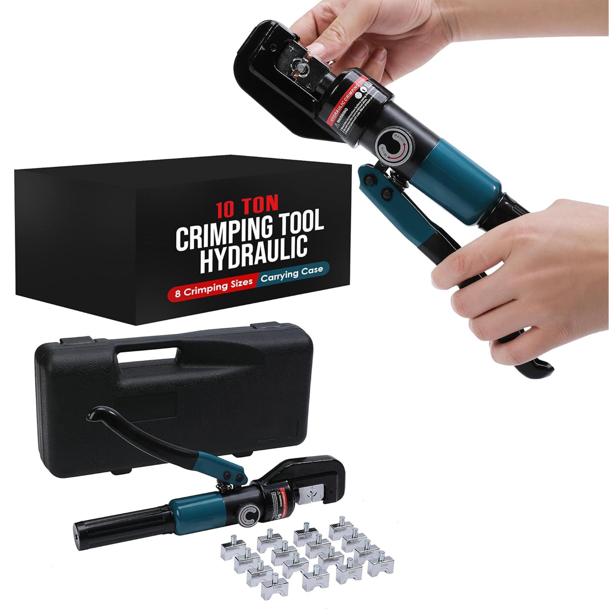Hydraulic Crimping Tool, Battery Cable Crimper Tool, Cable Crimping Tools, Lug Crimper, Crimp for Battery Terminal, Steel Wire Railing, Heavy Duty, Ponchadora Hidraulica, 12 AWG - 1/0, 2/0 Gauge