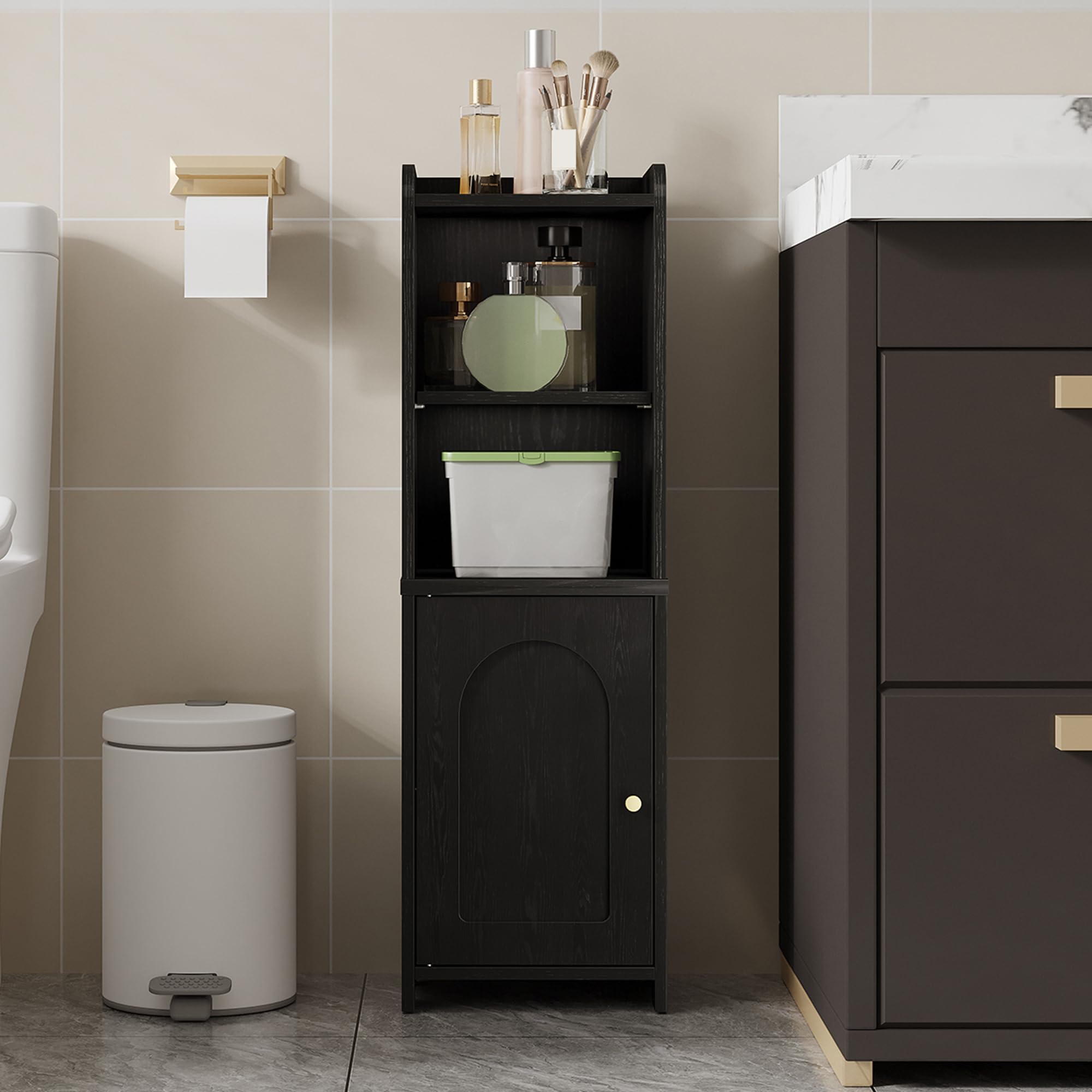 Hzuaneri Bathroom Storage Cabinet, Corner Floor Cabinet with Doors and Adjustable Shelf, Narrow Toilet Paper Cabinets, Bathroom Organizer for Small