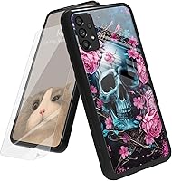 Vista 91 de Funda para Samsung Galaxy A12 5G con protector de pantalla, parte trasera de vidrio templado + TPU de silicona suave que absorbe los golpes