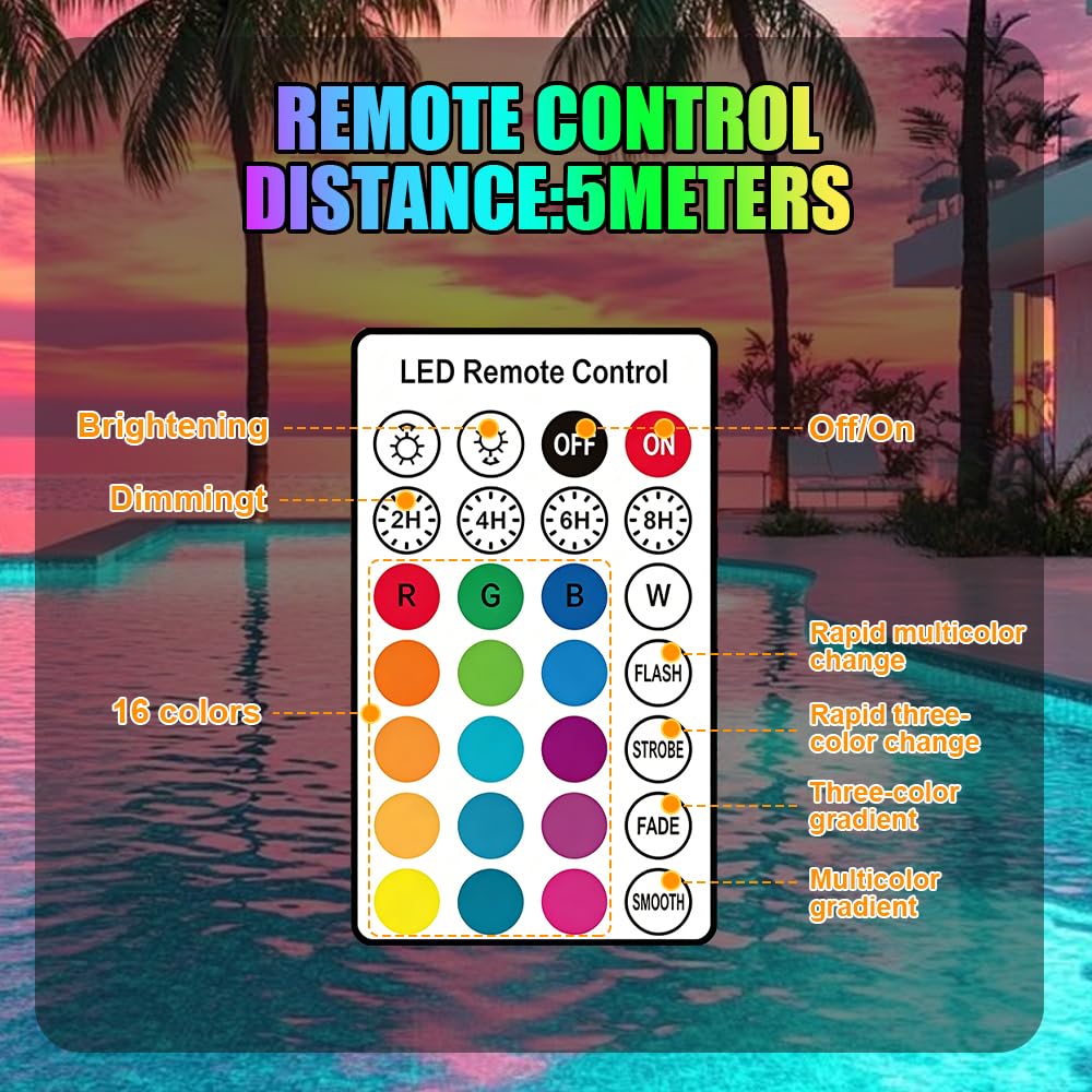 2 luci galleggianti a energia solare per piscina, impermeabilità IP68, 16 RGB che cambia colore, per esterni, giardino, prato, patio