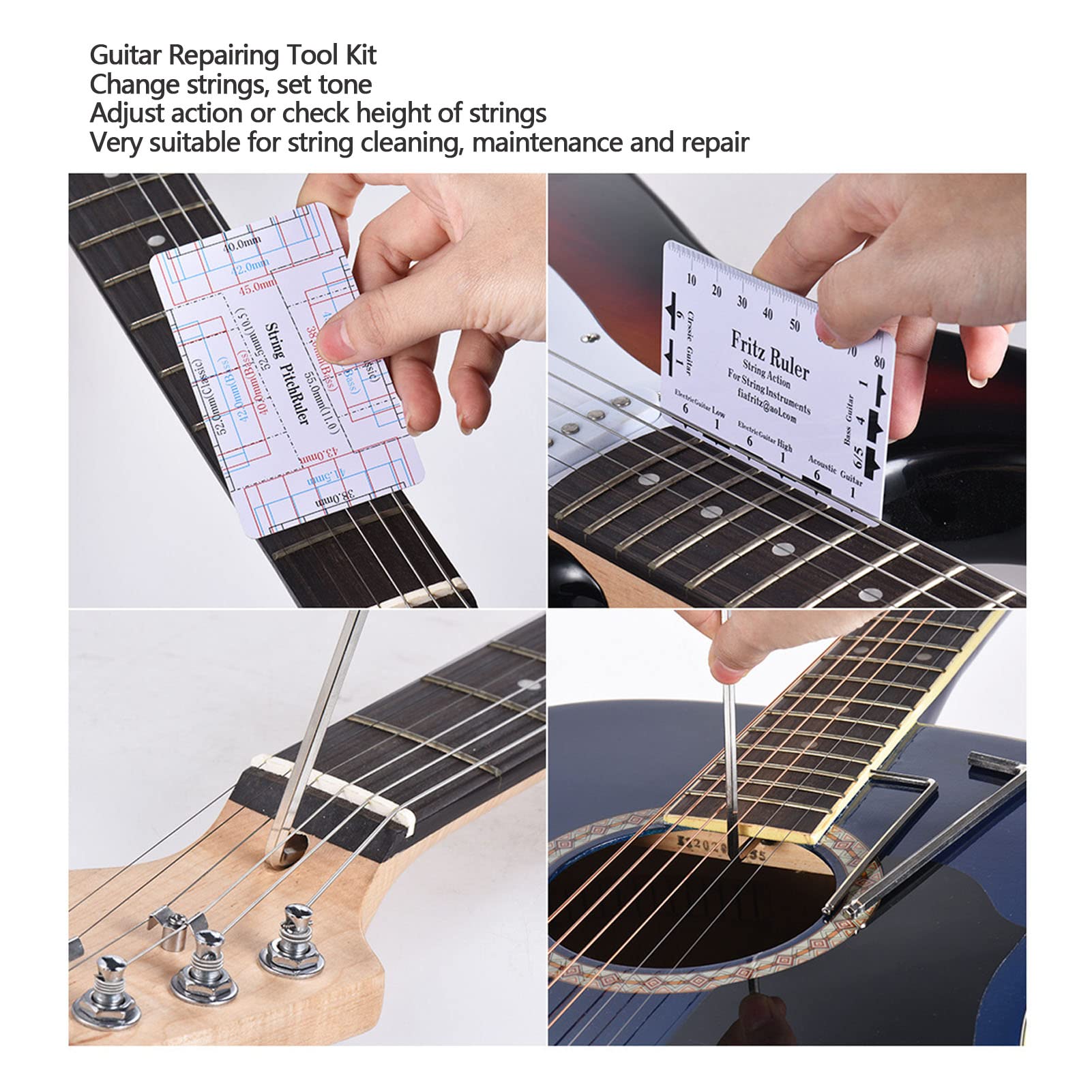 Kit D'entretien De Frettes Guitare 18 Pièces - Outils Luthier Pour Guitares Et Basses, Multifonction
