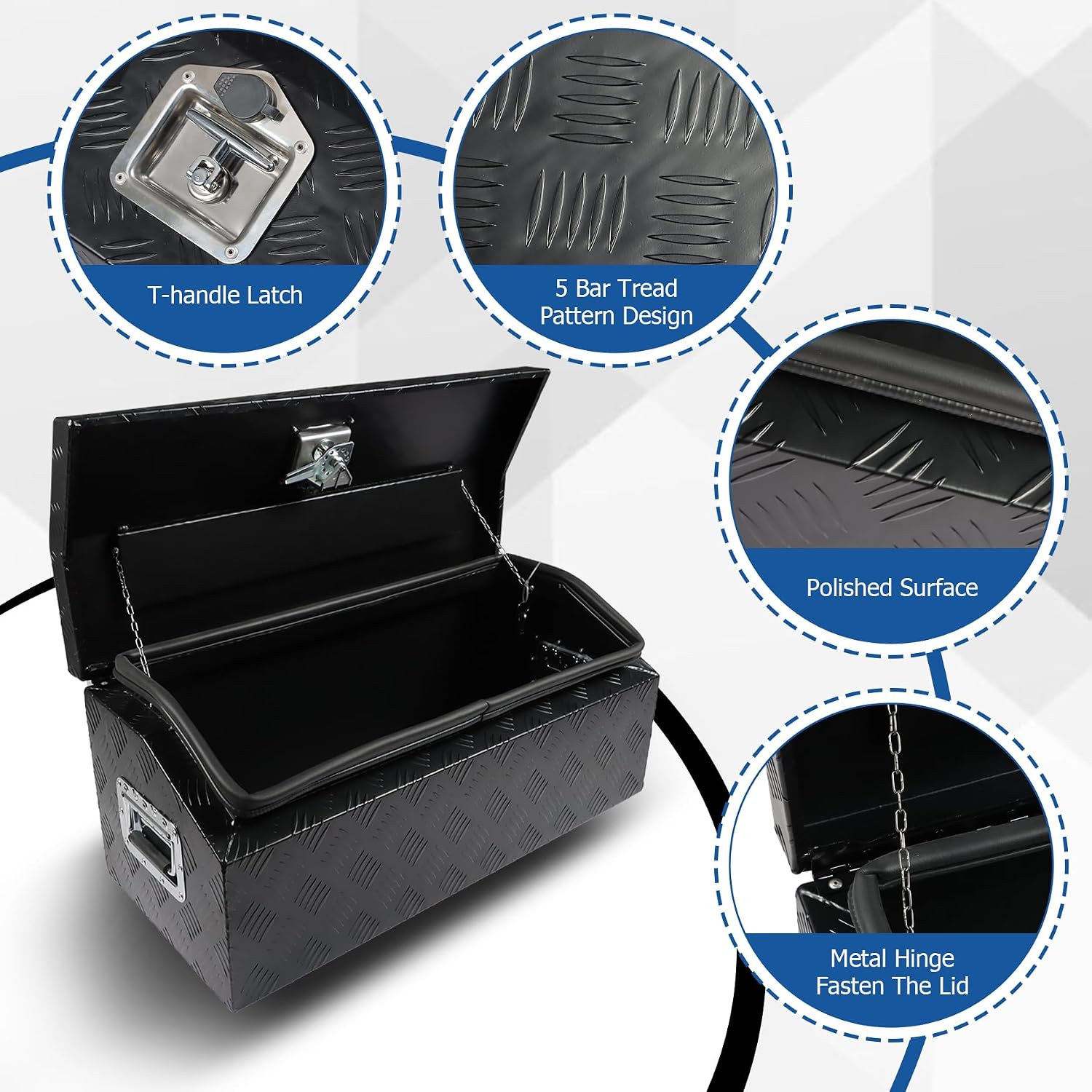 WFLNHB 30 Inch Black Aluminum Trailer Tongue Tool Box for Truck and Pick Up Truck Bed With Lock Keys