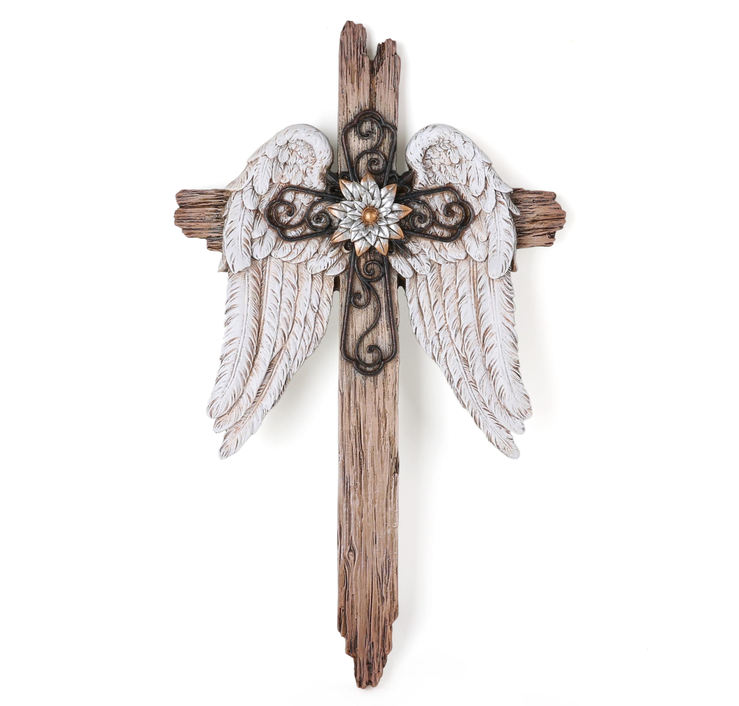 BC Home Decor Angel Wings Crosses Wall Décor, Rustic Decor Style, Decoration Gifts for Women, 12 inches H,Hand Painted by Buildclassic