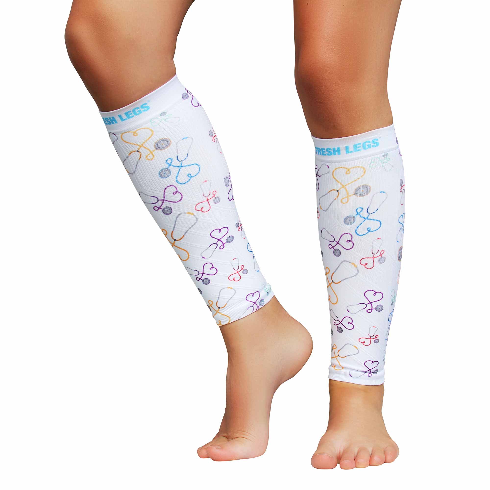 Fresh Legs Nurse Compression Leg Sleeves - Graduated Compression, Cute Sock Designs, Knee High - EKG, Stethoscope