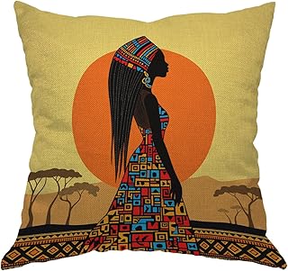 Moslion African Pillow Cover African Woman in a Bohemian Dress Ethnic Th...