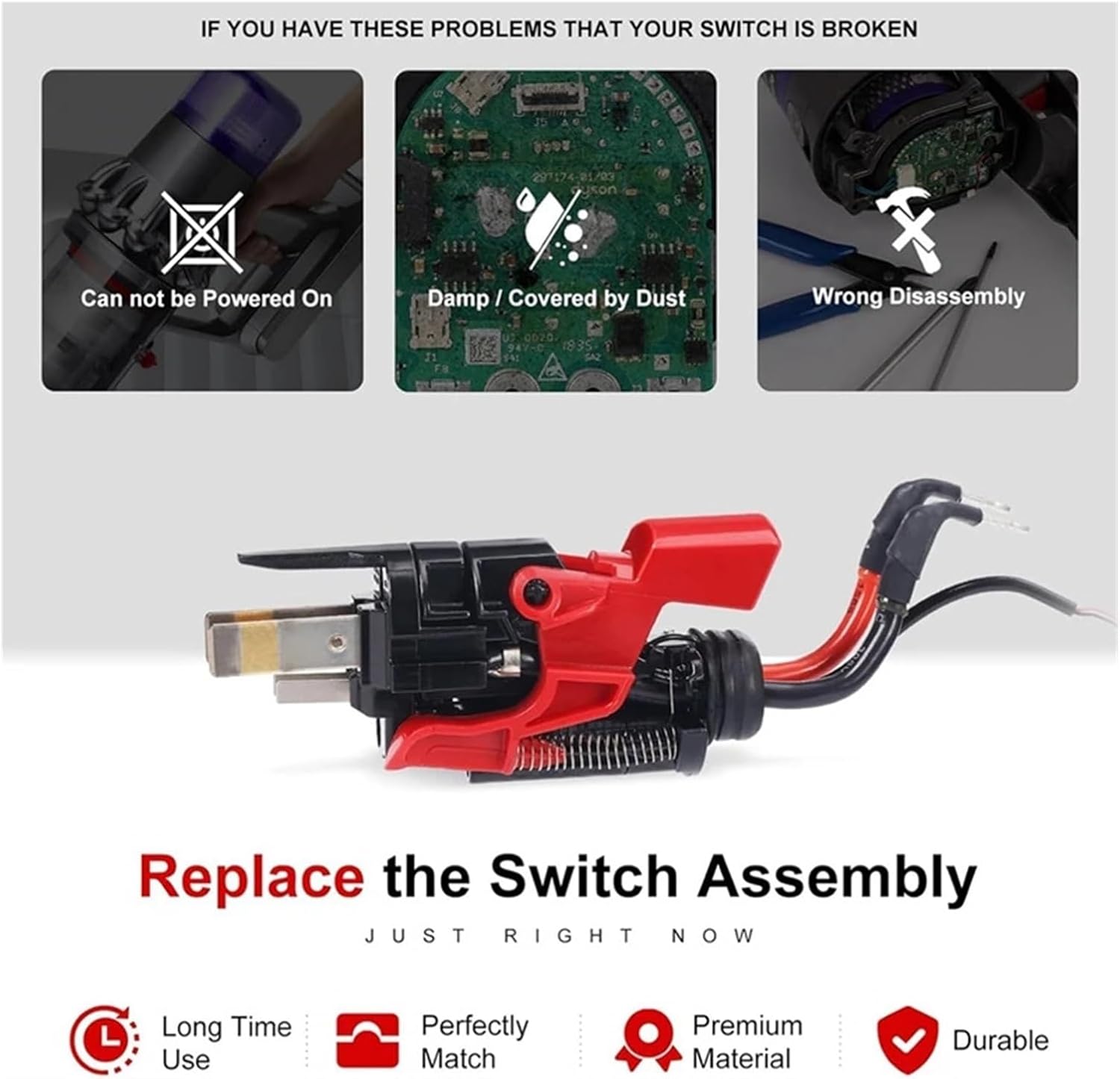 V15 Trigger Switch Assembly Replacement ， Compatible with Dyson V15 SV22, SV28 Vacuum Cleaner - Power Button Replacement Parts