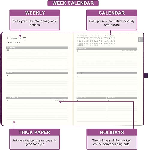 Miniatura 4 de Agenda 2025  Agenda semanal y mensual 2025, enero 2025 a diciembre 2025, 8.5 x 11 pulgadas, agenda de cubierta de cuero 2025 con papel grueso,