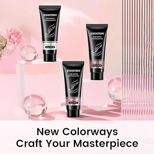 Miniatura 8 de JEWHITENY Juego de 3 piezas de gel de extensión de uñas de 1.06 oz cada uno, color rosa, blanco y marrón, juego de gel de uñas para todas las