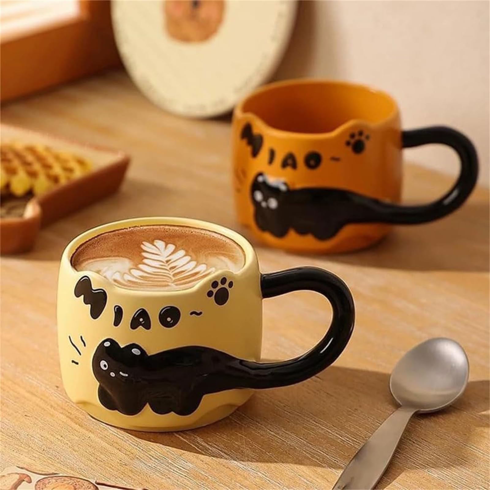 Set Di Tazze Da Caffè Impilabili In Ceramica – Simpatico Design A Cartone Animato (Coniglio) – Regalo Ideale