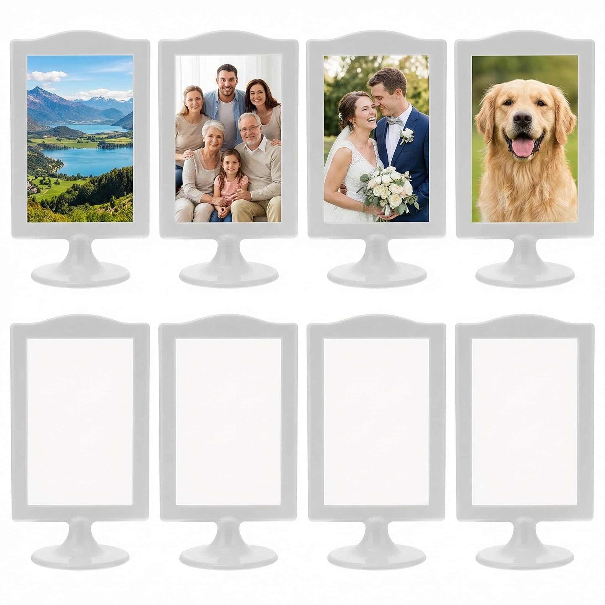 Yardwe Lot de 8 cadres photo, 12 x 21,5 cm, blanc, double face