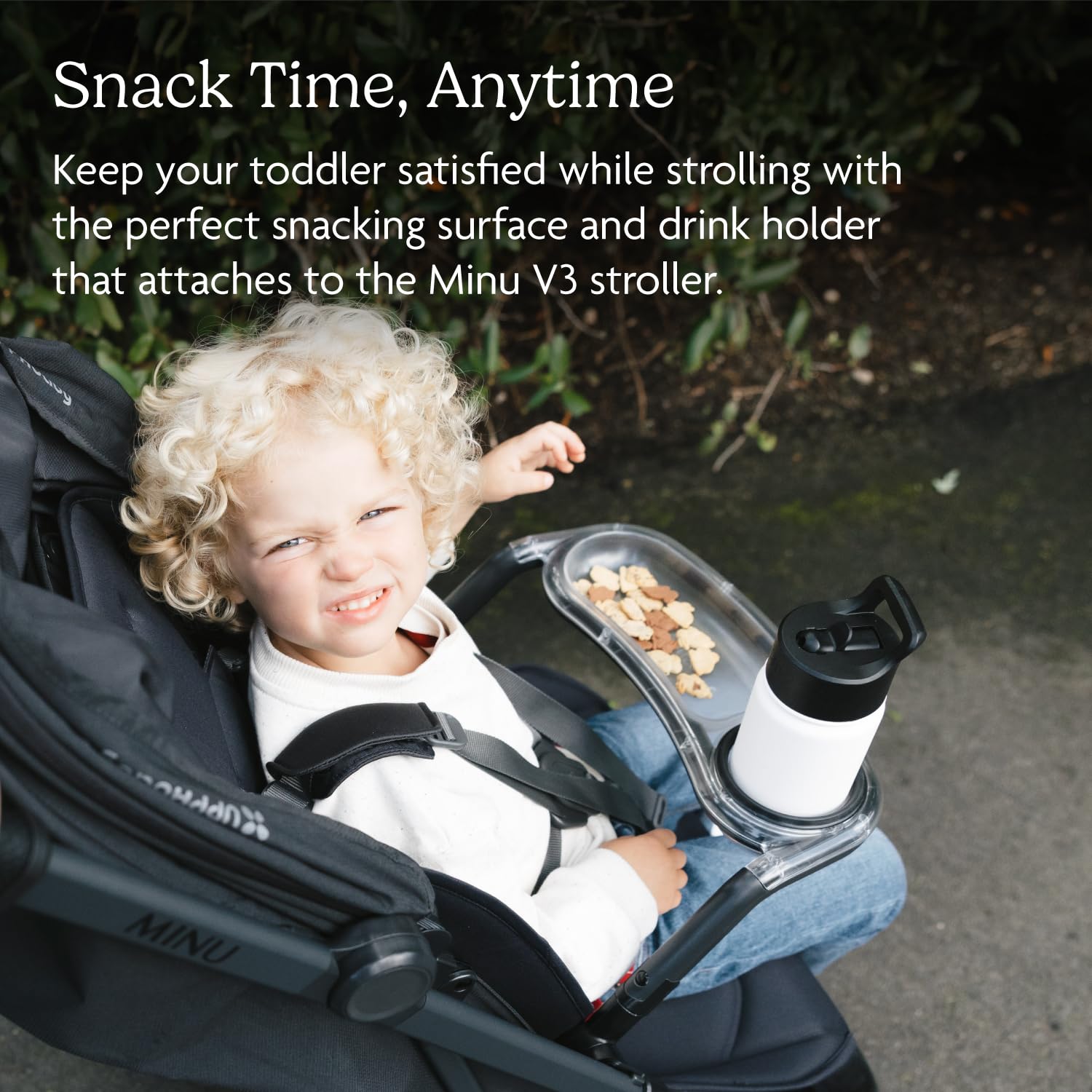 UPPAbaby Plateau à goûter pour Poussette Minu V3 – Plateau + Porte-gobelet – Fixation Rapide – Passe au Lave-Vaisselle – Se replie avec la Poussette