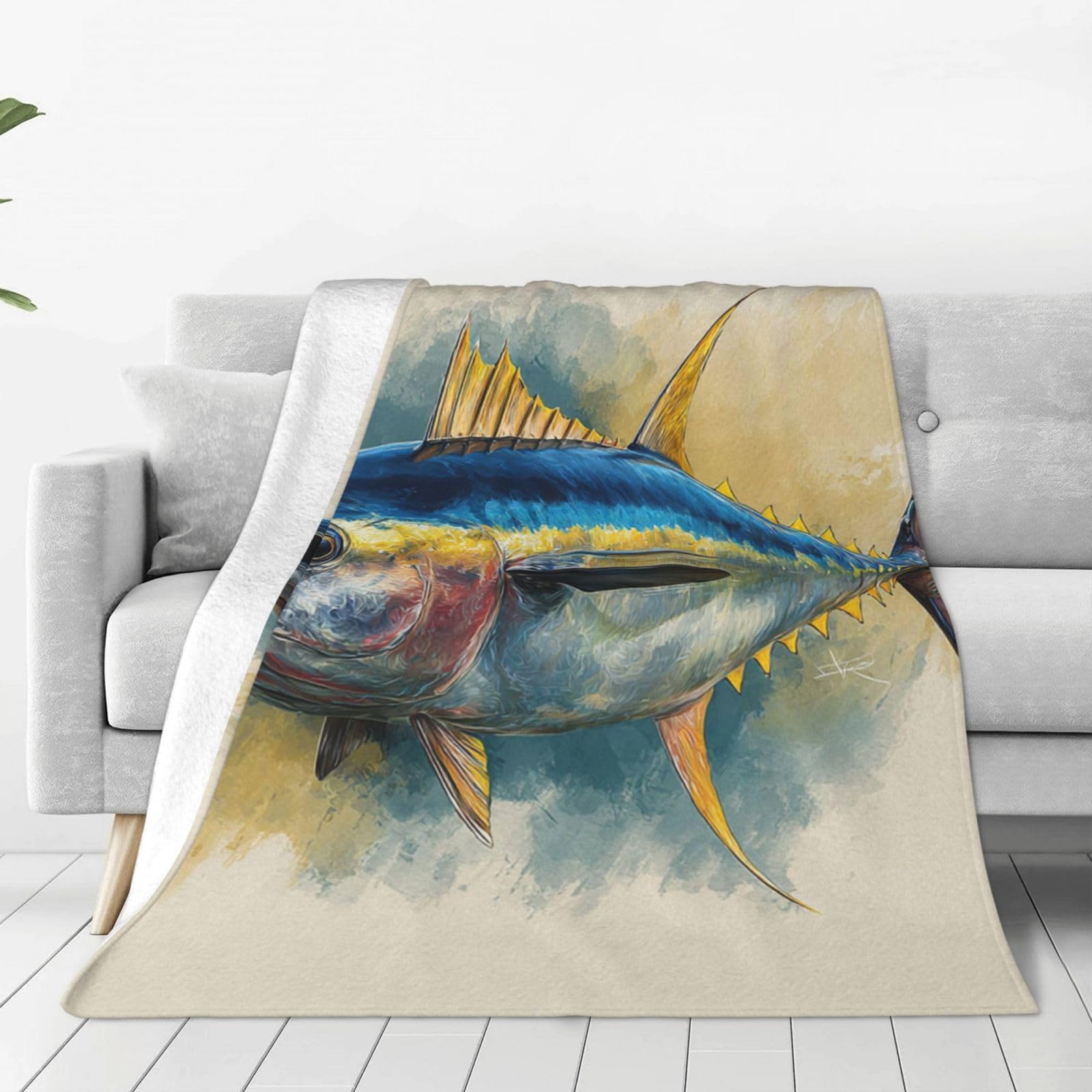 Throw Blanket for Couch Thick Soft Fleece Blankets Warm Cozy Air Conditioning Quilt All Seasons Bluefin Tuna Thunnus Blanket Lightweight Flannel Fuzzy Blankets for Bed Couch Living Room Sofa 80"x60"