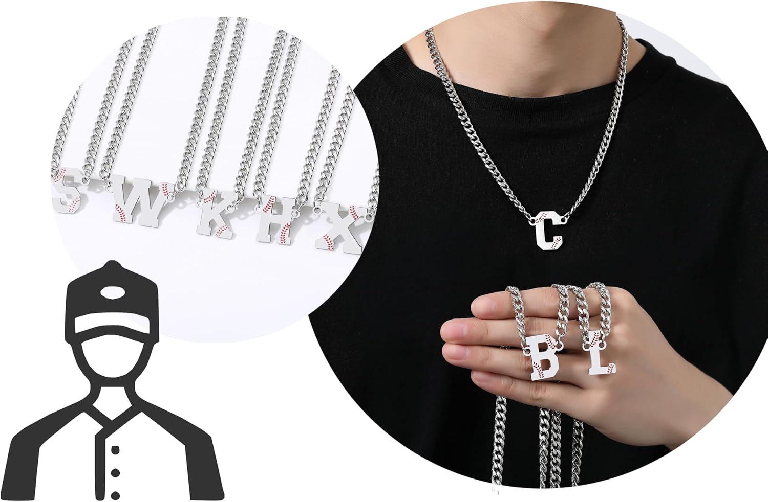 QINJIEJIE Baseball Necklace Drip Initial J Letter Necklaces Sports Accessories Charm Pendant Stainless Steel Silver Baseball Chain 22inch Personalized Gifts Valentines Day Gifts for Him - Image 4