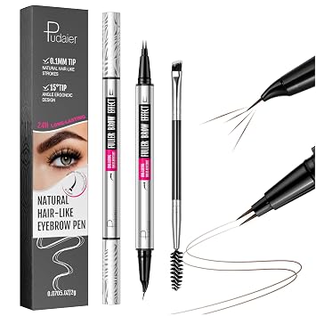 2-in-1 Dual Ended Microblading Eyebrow Pen & Eyebrow Brush, Waterproof 2-Fork-Tip & Precise Brush-Tip for Natural Hair-Like Brows, Perfect Eyebrows Make up,Last 24Hrs. (Deep brown)