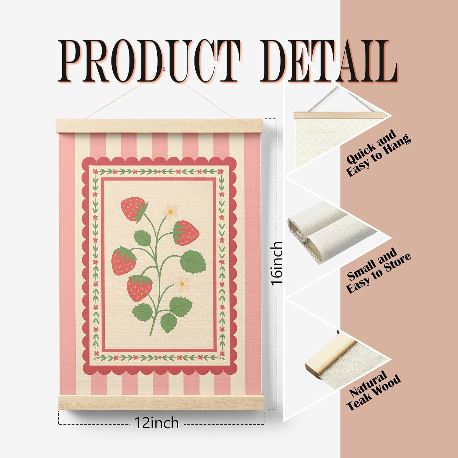 Evcprz Strawberry Floral Framed Canvas Wall Art decor,Floral Decor 12x16 image 2