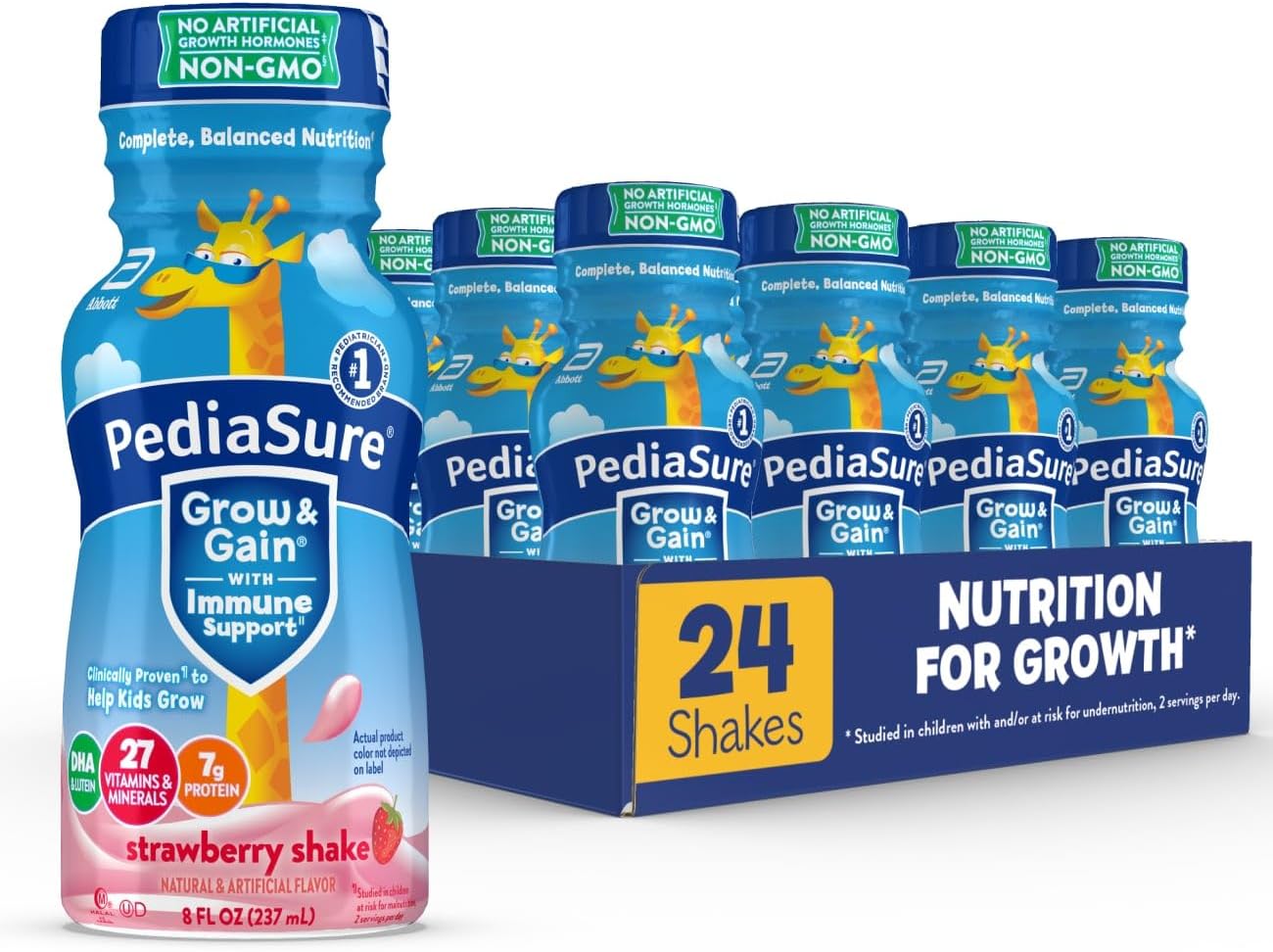 PediaSure Grow & Gain with Immune Support – 8 fl oz bottle, strawberry, 24-pack