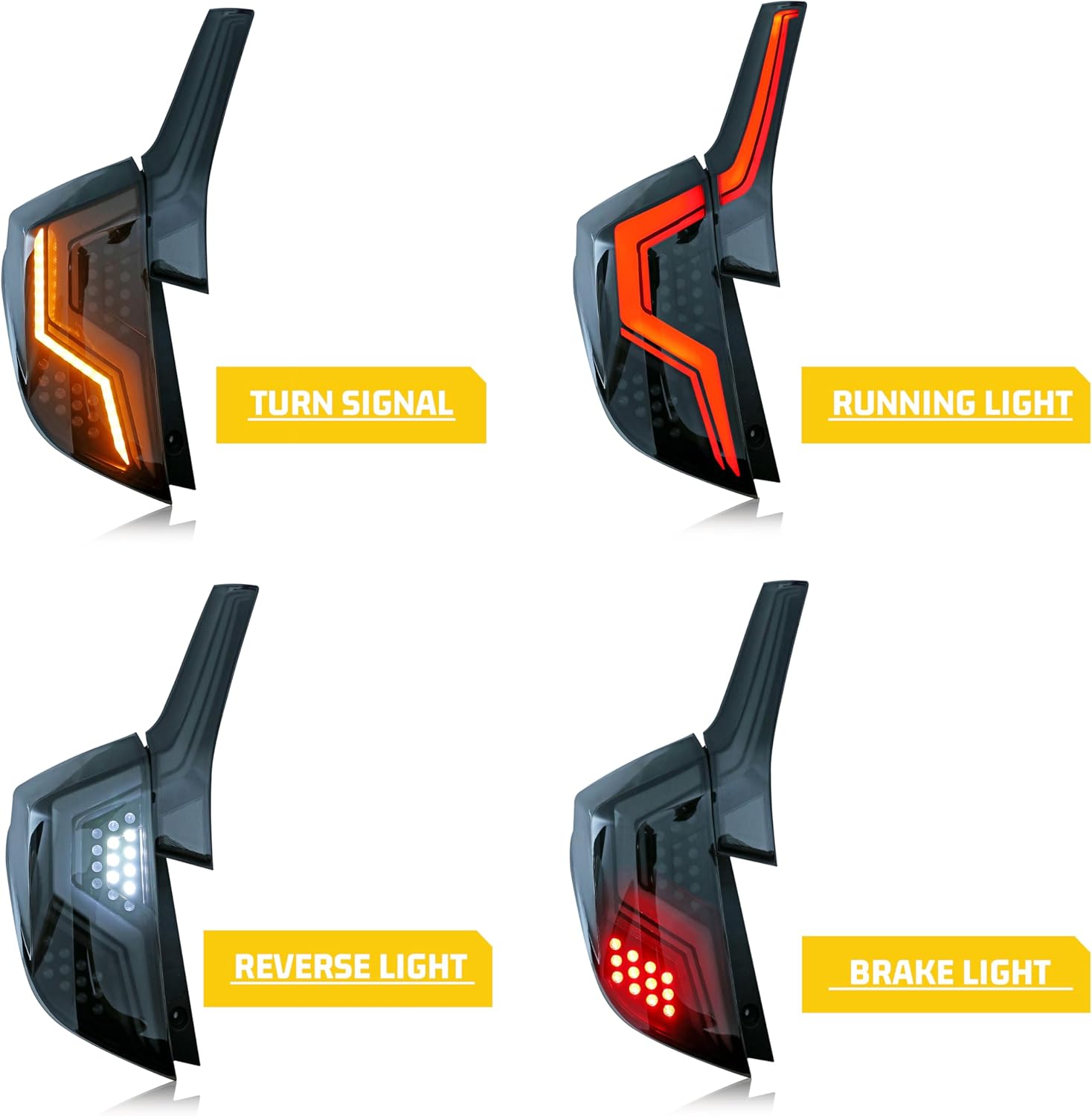LED Tail Lights Assembly Compatible with Honda Fit 2015-2019 Hatchback Start-up Animation Sequential Turn Signal Black Rear Lamps Accessory