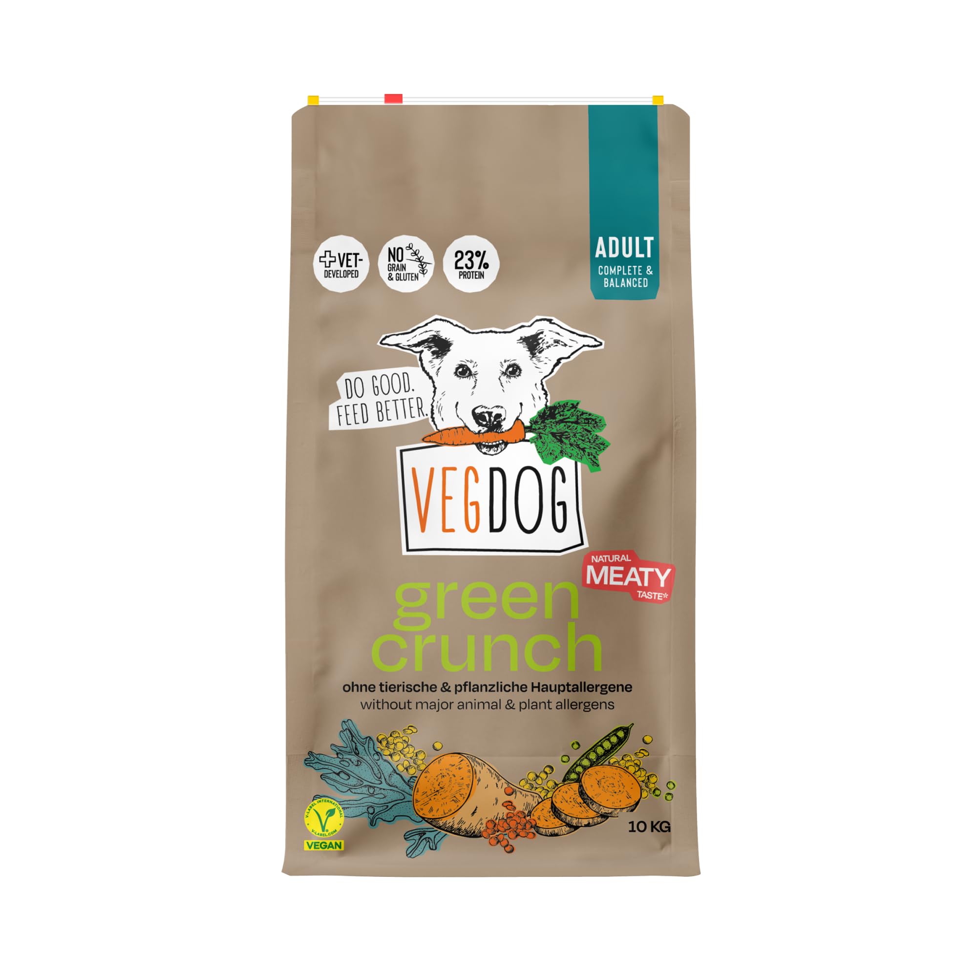 VEGDOG Green Crunch hipoalergiczna sucha karma (10 kg), dla dorosłych psów, bez glutenu, zbóż i soi, dla alergików z białkiem grochu