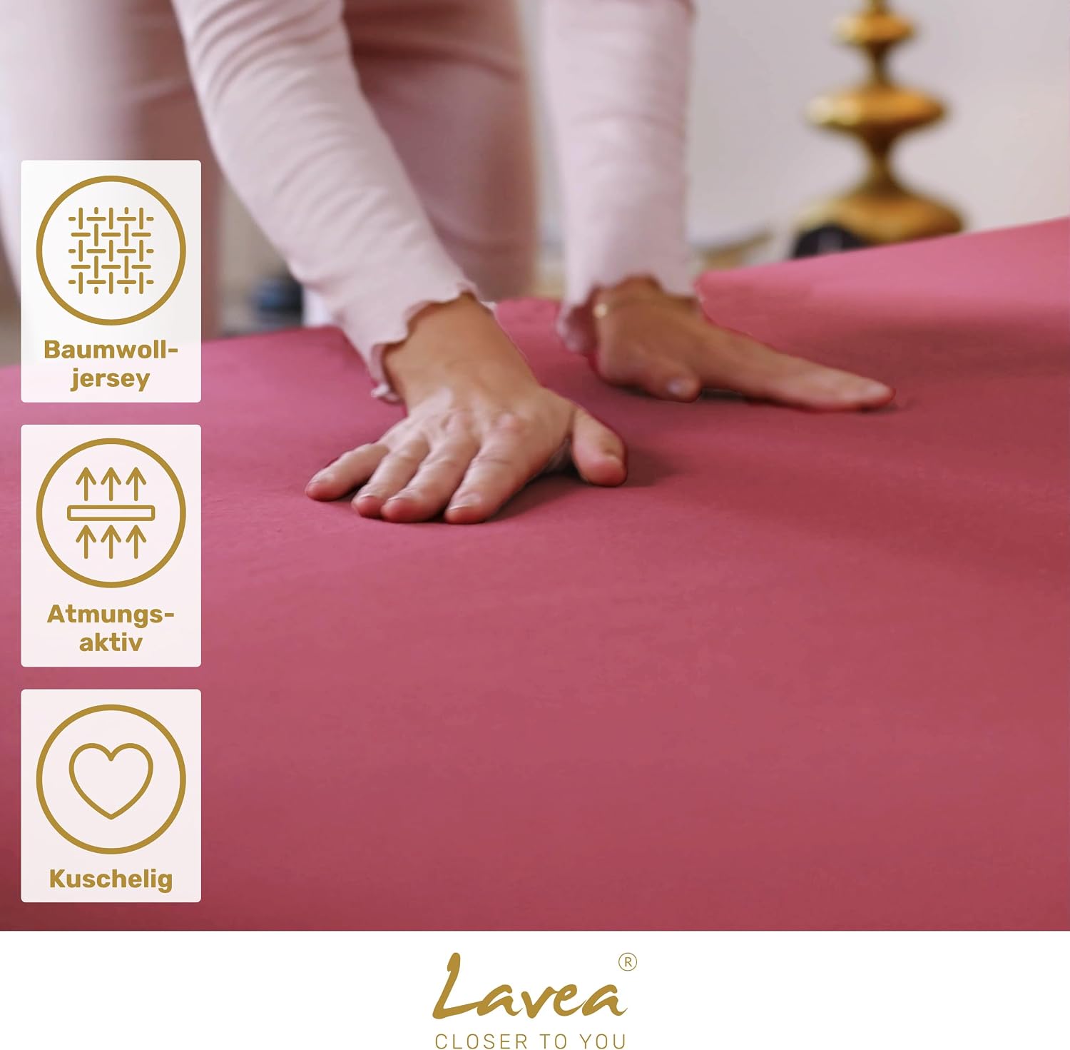 Lavea Set of 2 Fitted Sheets, Maya Series, Double Pack, 90 x 200 cm, 100 x 200 cm, Coral, 100% Cotton, High-Quality Workmanship, with Elastic Band