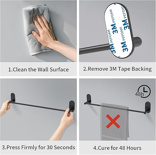 Miniatura 4 de Toallero autoadhesivo para baño, acero inoxidable de 24 pulgadas y aleación de zinc, sin taladro, toallero resistente, para cocina, gabinete,