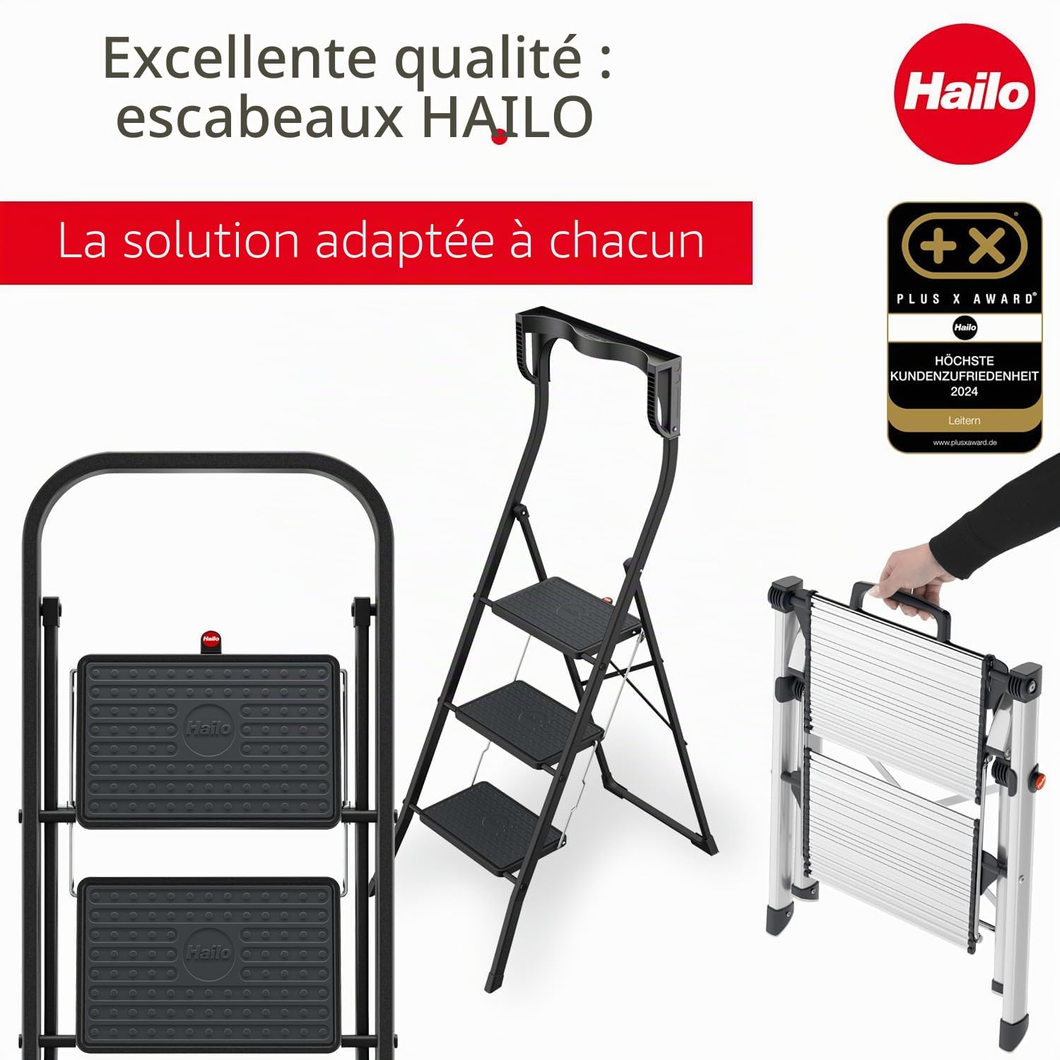 Marche Pied 3 marches Pliable antidérapant en Aluminium Hailo K30