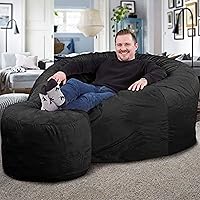 Vista 2 de ULTIMATE SACK 5000 Silla de Puf de 5 Pies con Reposapiés, Funda de Piel de Carbón – Sillón de Espuma Extragrande, Asiento de Piso, Sofá Pequeño