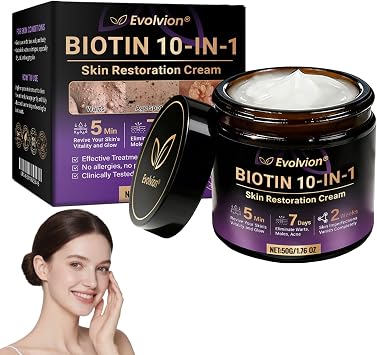 Evolvion Biotin 10-in-1 Skin Restoration Cream, 2026 Evolvion Biotin 10-in-1 All-in-One Barrier Repair Cream, Deeply nourishes the skin and reduces skin blemishes 50g 1 pc