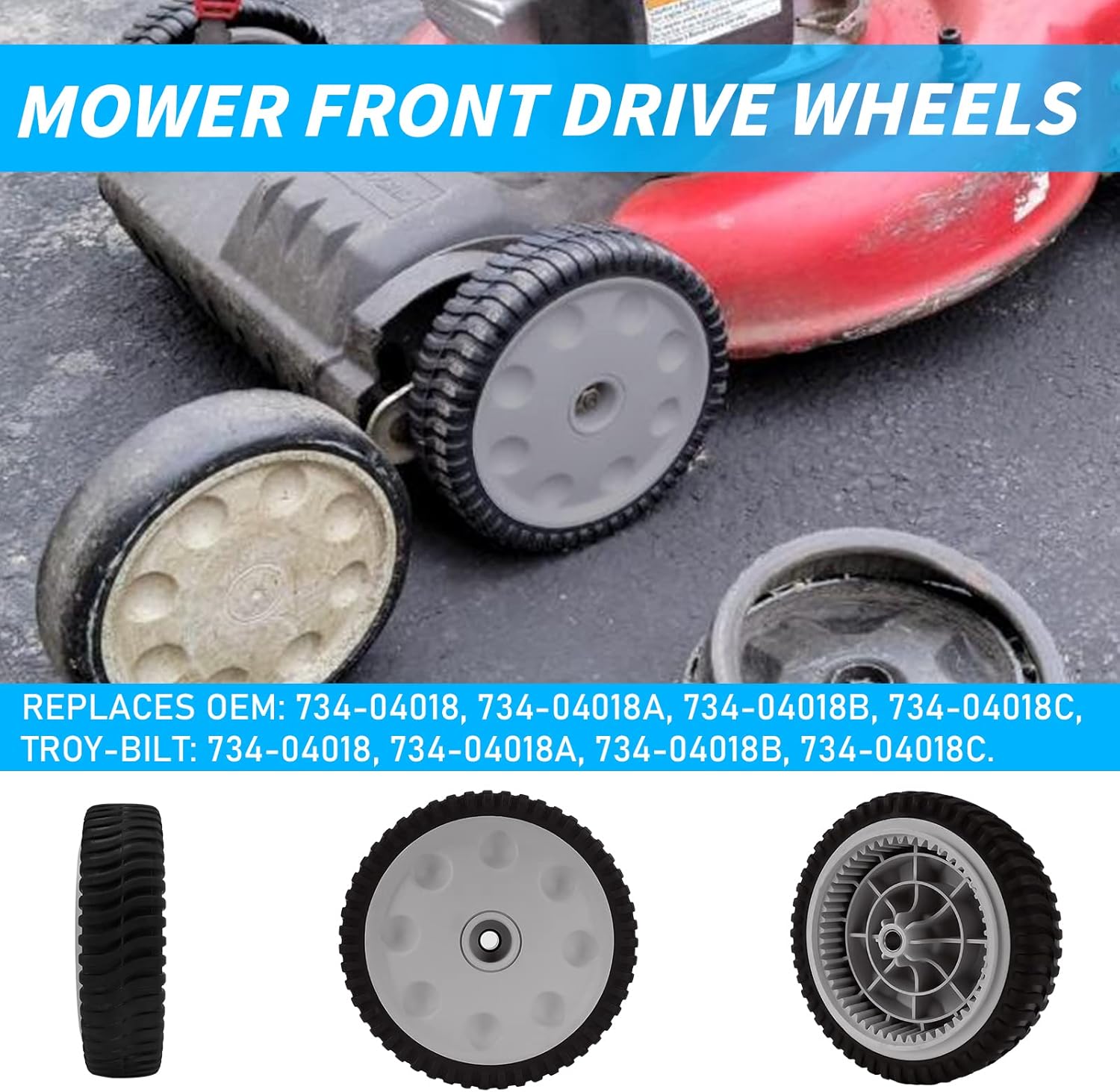 Lawn Mower Front Drive Wheel Fits for MTD 734-04018C 734-04018A 734-04018B, for Troy Built Tuff-Cut 210 TB210 TB230 TB240 12A-264U011 12A-264V211 12A-266A766 12AV569Q597 - Wheels 8" X2-1/8 (2 Pack)