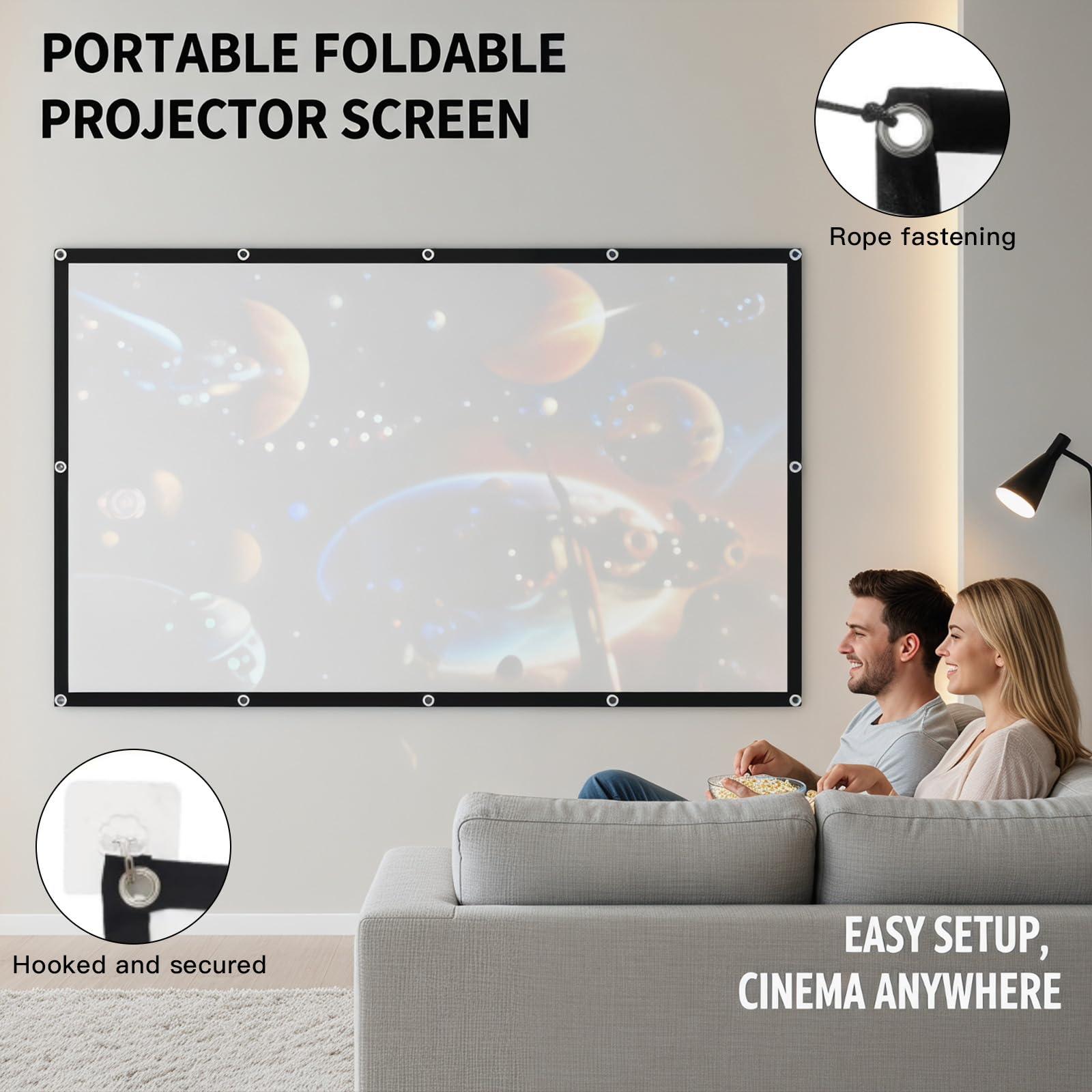 Schermo portatile per proiettore 16:9, per esterni, 220 x 125 cm, portatile, per interni, pieghevole, lavabile, per home theater, ufficio, campeggio ed eventi sportivi